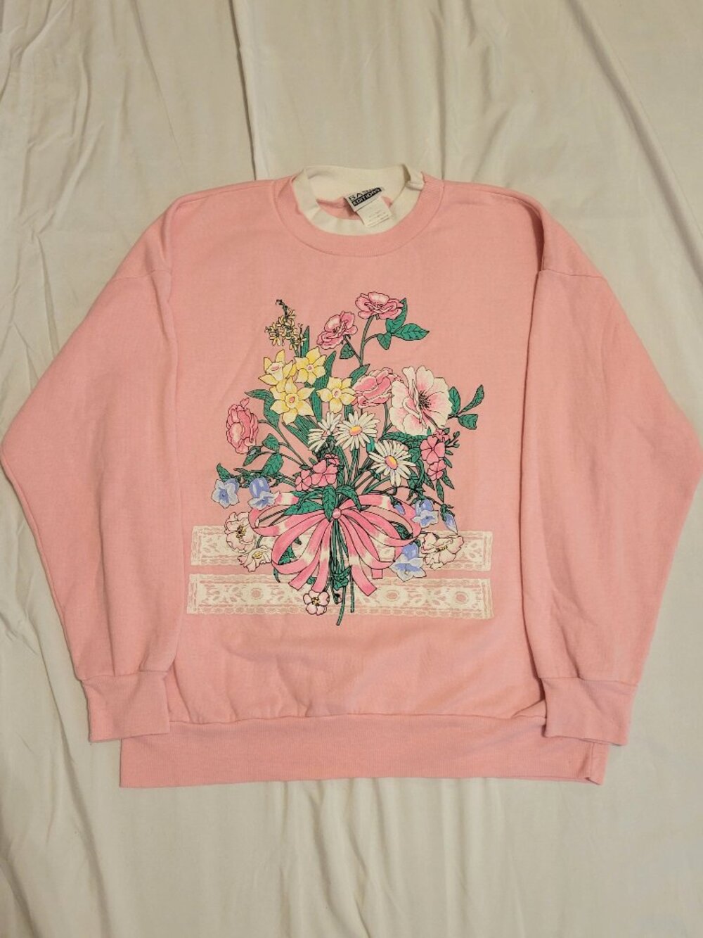 90s Basic Editions Grannycore Sweatshirt Pink Floral Double Crewneck Medium